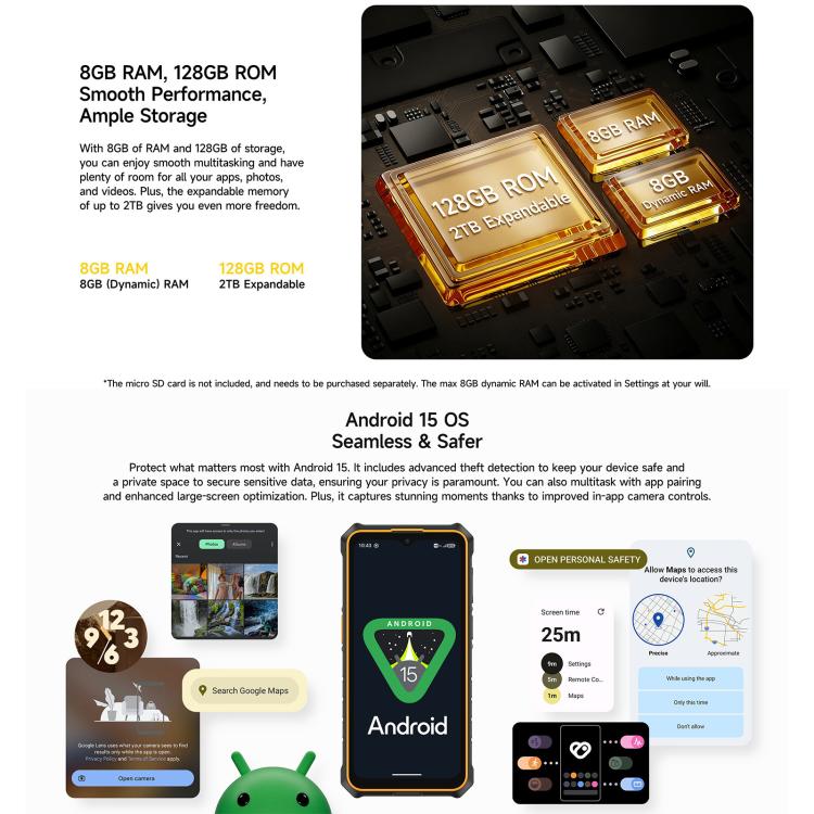 Ulefone RugKing 3 Pro，8GB+128GB，IP68/IP69K 耐用手機，6.56 吋 Android 15 Unisoc T7250 八核心，網路：4G，NFC，OTG，RugKing 3 Pro，RugKing 3 Pro，8GB+128GB