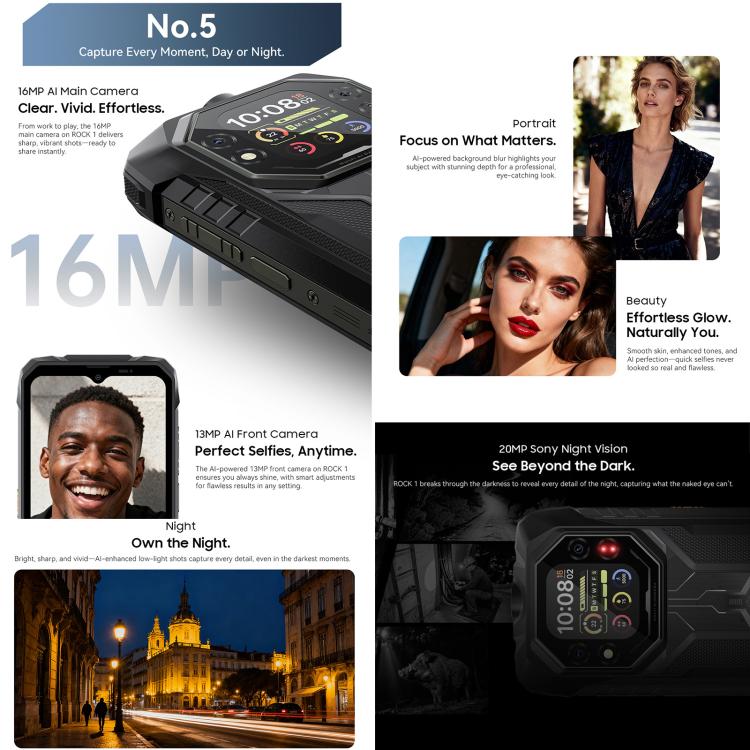 Blackview ROCK 1 耐用手機，8GB+256GB，6.56 吋 Android 16 MT6769V/CB Helio G81 八核心，網路：4G，OTG，NFC，ROCK 1 8GB+256GB