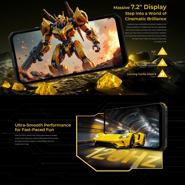Oukitel WP60 三防手機，8GB+256GB，夜視，108MP 相機，側邊指紋，7.2 吋 Android 15 MediaTek 天璣 7025 八核心，NFC，OTG，網路：5G，8GB+256GB