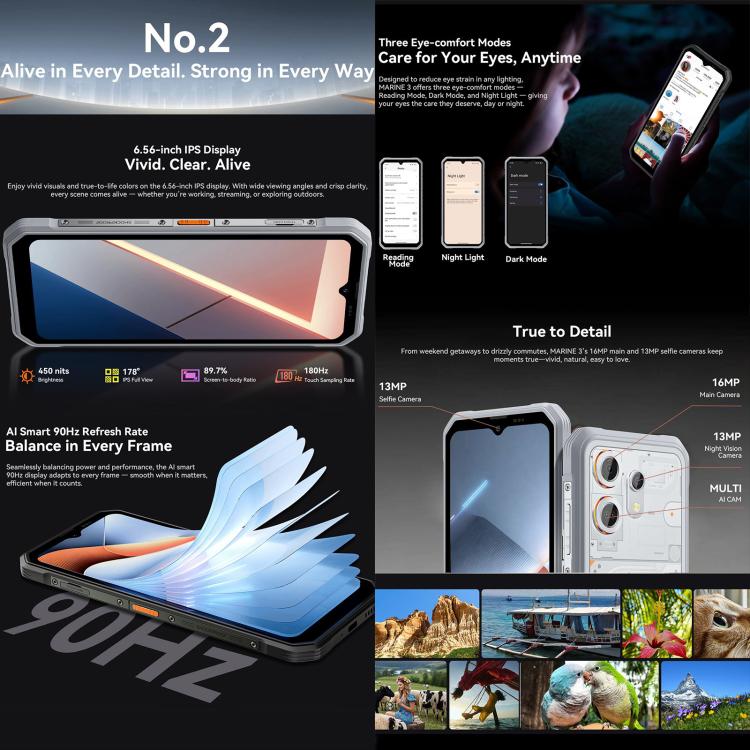 Blackview Oscal Marine 3，8GB+128GB，6.56 吋 Android 15 Unisoc UMS9230E T615 八核心，網路：4G，OTG，NFC，8GB+128GB