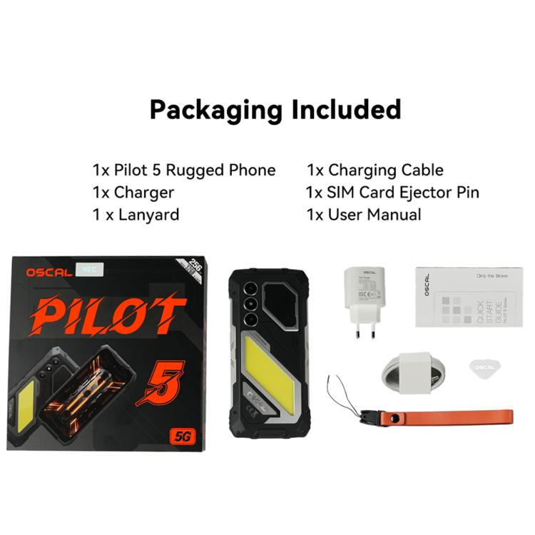 Blackview Oscal Pilot 5 5G 耐用手機，8GB+256GB，6.67 吋 Android 16 UMS9620 T8100 八核心，網路：5G，OTG，NFC