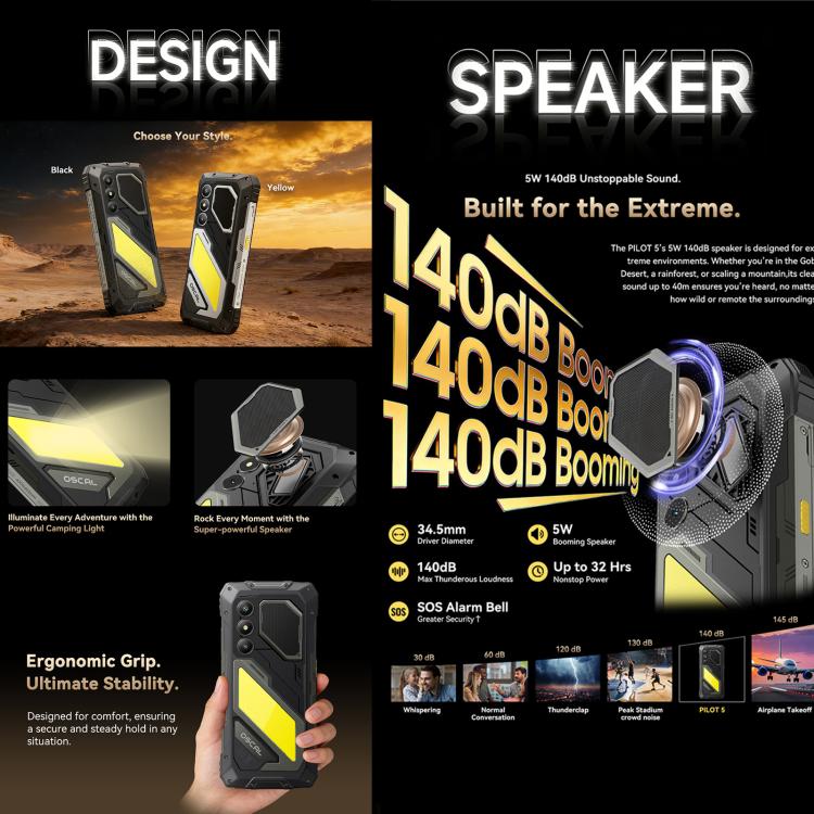 Blackview Oscal Pilot 5 5G 耐用手機，8GB+256GB，6.67 吋 Android 16 UMS9620 T8100 八核心，網路：5G，OTG，NFC