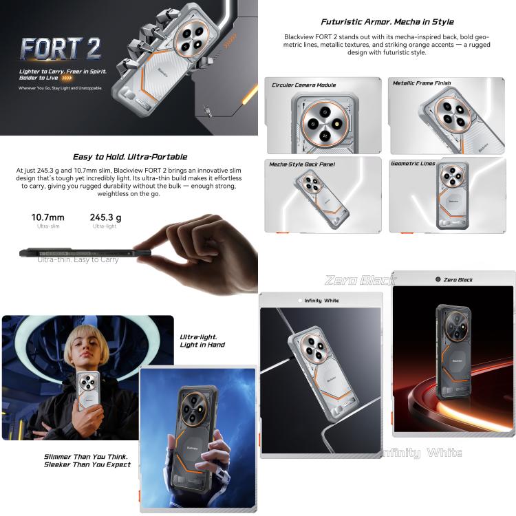 Blackview FORT 2 耐用手機，8GB+256GB，6.56 吋 Android 15 聯發科 MT6769V/CB Helio G81 八核心，網路：4G，OTG，NFC，8GB+256GB