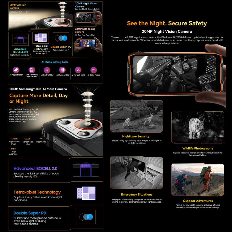 Blackview BL7000 耐用手機，8GB+512GB，6.78 吋 Android 15 聯發科 Dimensity 6300 八核心，網路：5G，NFC，OTG，8GB+512GB