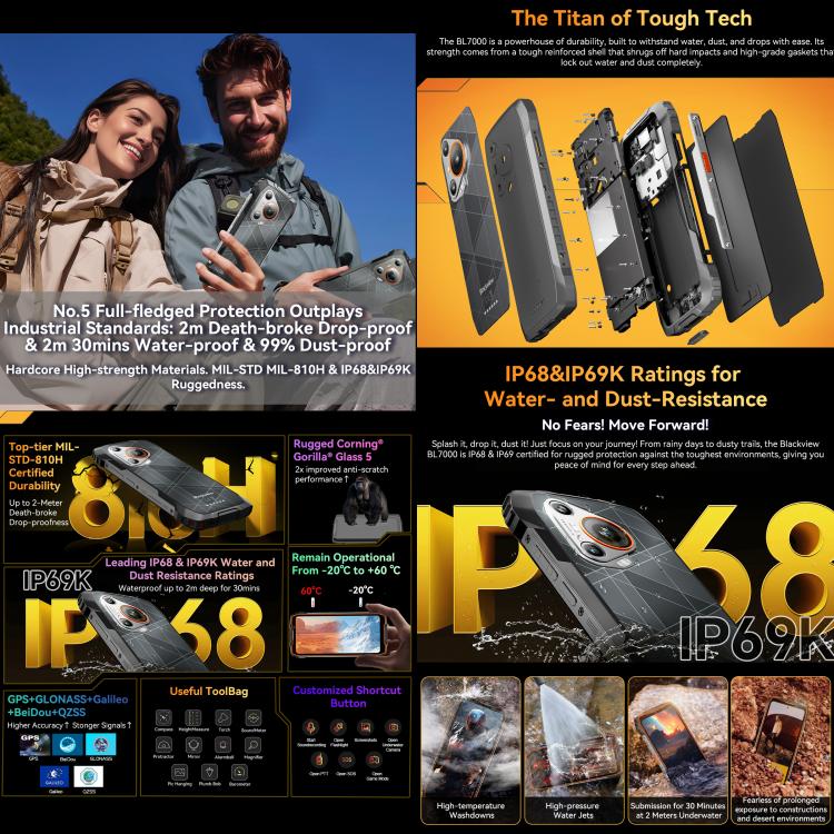 Blackview BL7000 耐用手機，8GB+512GB，6.78 吋 Android 15 聯發科 Dimensity 6300 八核心，網路：5G，NFC，OTG，8GB+512GB