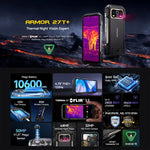 Ulefone Armor 27T+ 堅固型手機，12GB+256GB，熱成像儀，夜視，10600mAh，6.78 吋 Android 14，MediaTek Helio G99 八核心，網路：4G，NFC，OTG，Armor 27T+