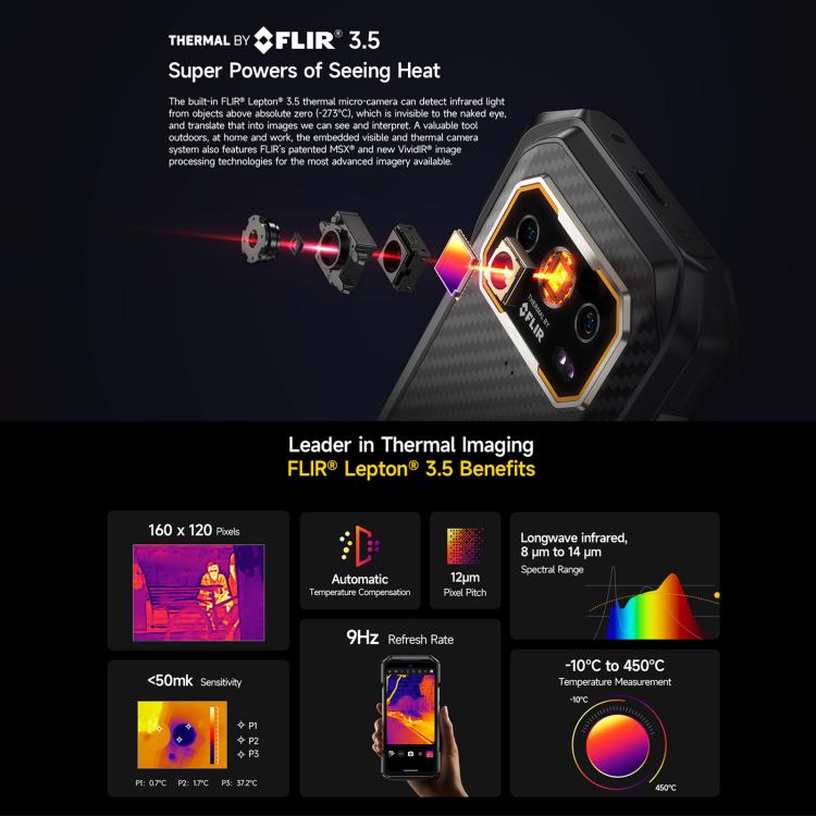 Ulefone Armor 27T+ 堅固型手機，12GB+256GB，熱成像儀，夜視，10600mAh，6.78 吋 Android 14，MediaTek Helio G99 八核心，網路：4G，NFC，OTG，Armor 27T+