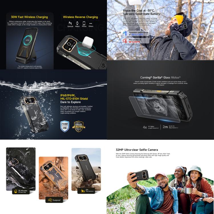 Ulefone Armor 27T+ 堅固型手機，12GB+256GB，熱成像儀，夜視，10600mAh，6.78 吋 Android 14，MediaTek Helio G99 八核心，網路：4G，NFC，OTG，Armor 27T+