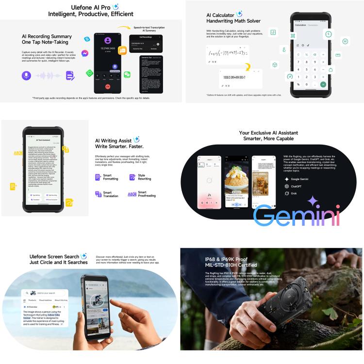 Ulefone RugKing，8GB+128GB，IP68/IP69K 耐用手機，5.99 吋 Android 15 Unisoc T7255 八核心，網路：4G，NFC，OTG，RugKing，8GB+128GB