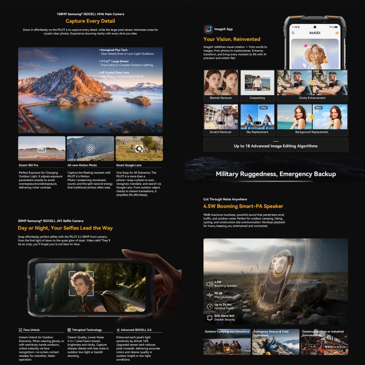 Blackview Oscal Pilot 6 熱感堅固手機，12GB+256GB，夜視相機，6.78 吋 Android 16 MediaTek MT8781 Helio G100 八核心，網路：5G，OTG，NFC