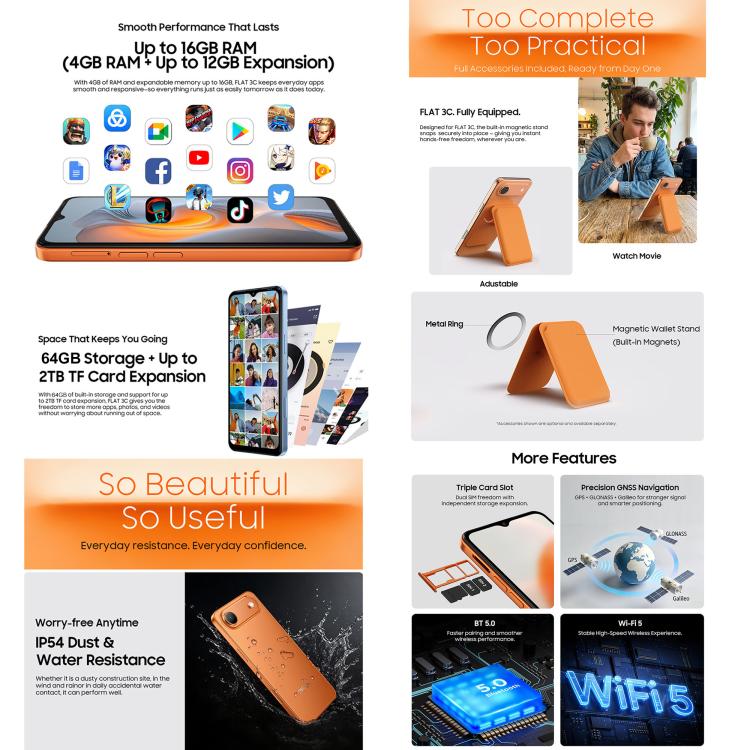Blackview Oscal FLAT 3C，4GB+64GB，6.56 吋 Android 16 Unisoc UMS312 T310 四核心，OTG，網絡：4G，4GB+64GB