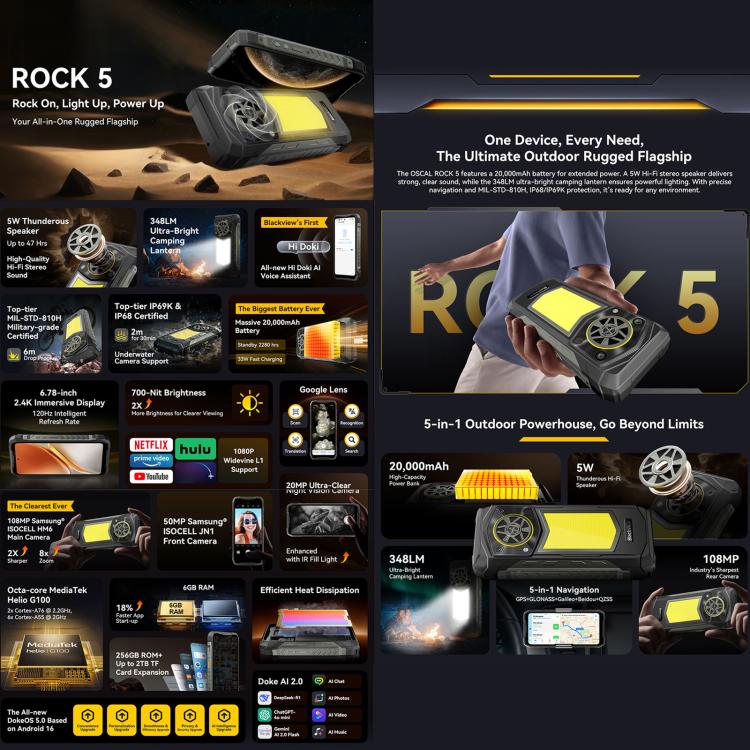 Blackview ROCK 5 Rugged Phone, 6GB+256GB, 6.67 inch Android 16 Helio G100 MT8781 Octa Core, Network: 4G, OTG, NFC, 6GB+256GB