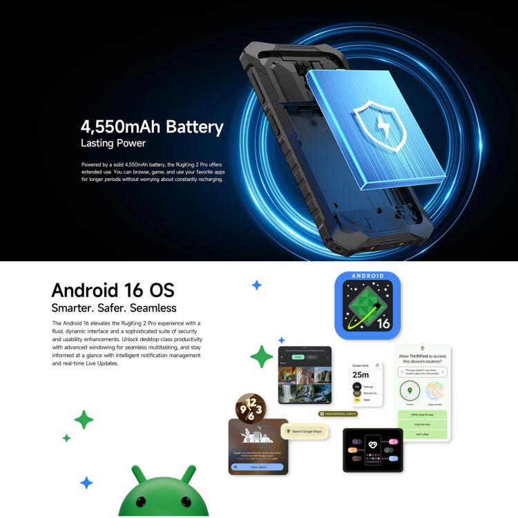 Ulefone RugKing 2 Pro, 4GB+64GB, IP68/IP69K Rugged Phone, 5.45 inch Android 16 Unisoc T7250 Octa Core, Network: 4G, NFC, OTG, RugKing 2 Pro, 4GB+64GB