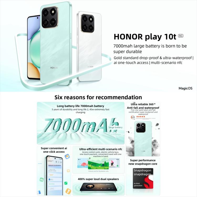 Honor Play10T，12GB+256GB，側邊指紋，6.8 吋 Android 15 Magic OS 9.0 驍龍 6s 第三代 八核心，網路：5G，12GB+256GB
