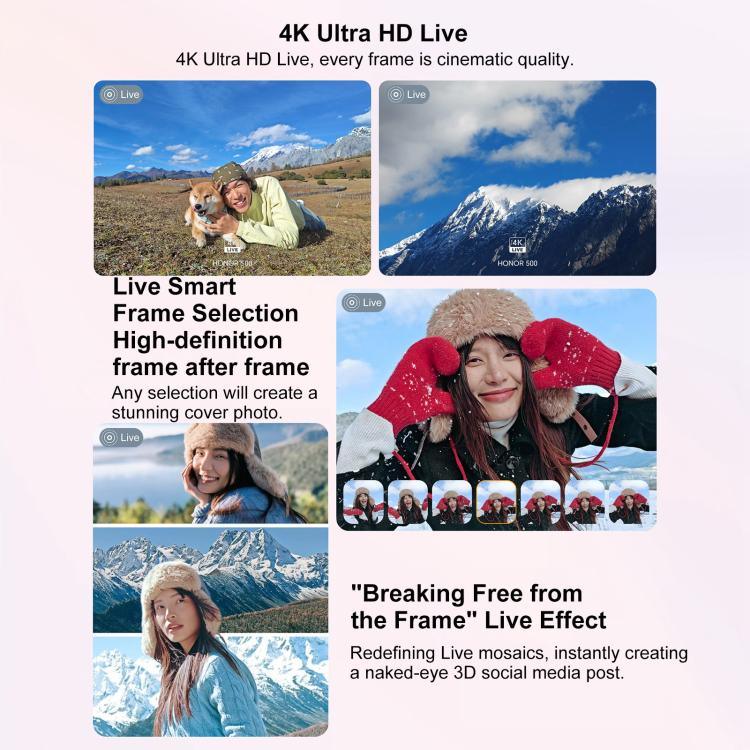 Honor 500，16GB+512GB，螢幕指紋，6.55 吋 MagicOS 10.0 / Android 16 Snapdragon 8s Gen 4 八核心，網路：5G，NFC，OTG，Honor 500，16GB+512GB