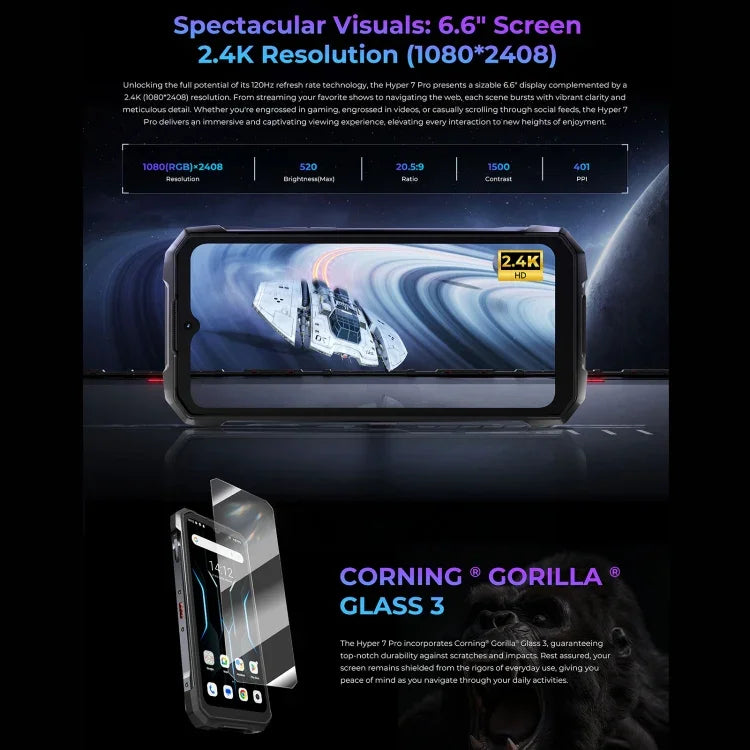 HOTWAV Hyper 7 Pro 堅固型手機，16GB+256GB，10800mAh，6.6 吋 Android 14 MediaTek Dimensity 7050 5G，網路：5G，OTG，NFC