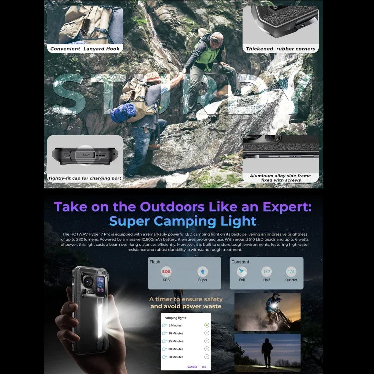 HOTWAV Hyper 7 Pro 堅固型手機，16GB+256GB，10800mAh，6.6 吋 Android 14 MediaTek Dimensity 7050 5G，網路：5G，OTG，NFC