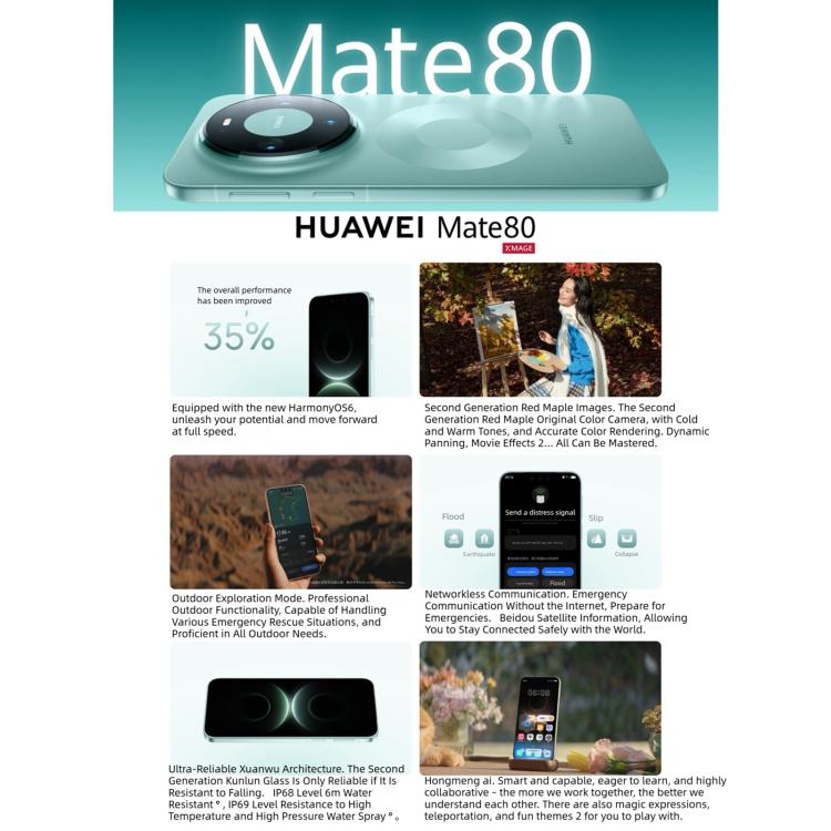 HUAWEI Mate 80，12GB+512GB，側邊指紋辨識，6.75 吋 HarmonyOS 6.0 Kirin 9020，NFC，OTG，不支援 Google Play，12GB+512GB
