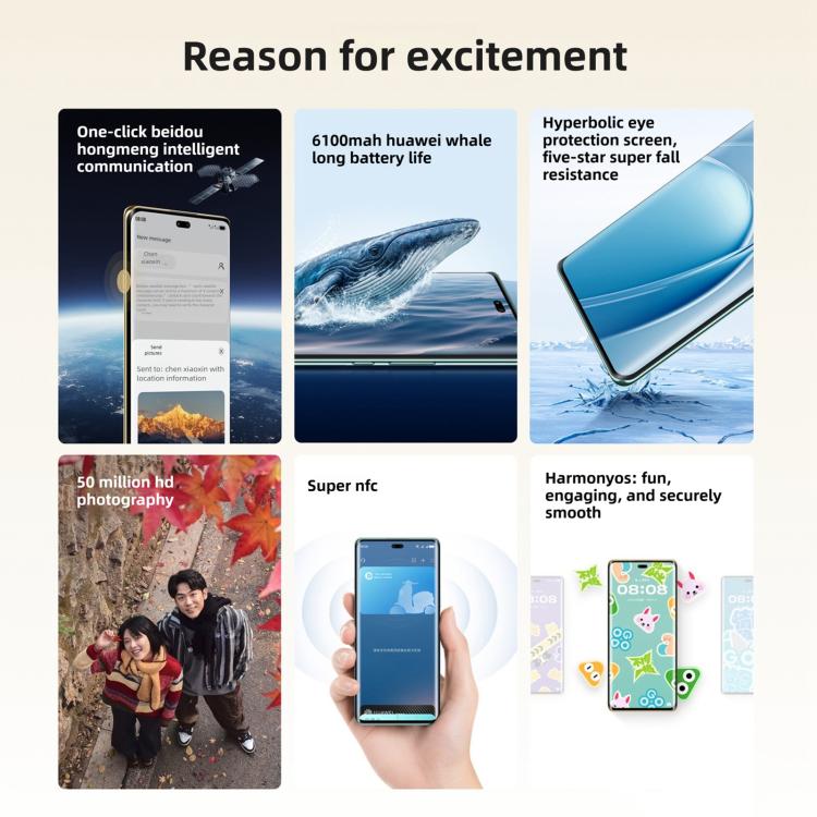 HUAWEI Enjoy 70X 高級版，8GB+512GB，螢幕指紋，6.78 吋 HarmonyOS 4.2 Kirin 8000，網路：4G，OTG，NFC，不支援 Google Play，8GB+512GB