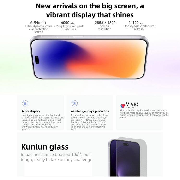Huawei nova 15 Pro，12GB+256GB，側邊指紋辨識，6.84 吋 HarmonyOS 6.0 麒麟 9010S 八核心，NFC，OTG，不支援 Google Play，12GB+256GB