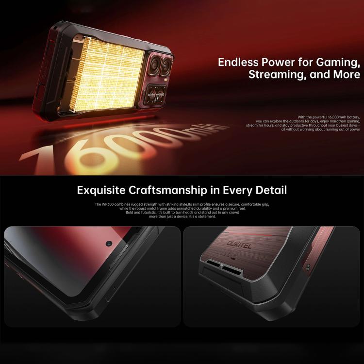 Oukitel WP300 耐用手機附手錶，12GB+512GB，6.8 吋 Android 15 MediaTek Dimensity 7050 八核心，NFC，OTG，網路：5G