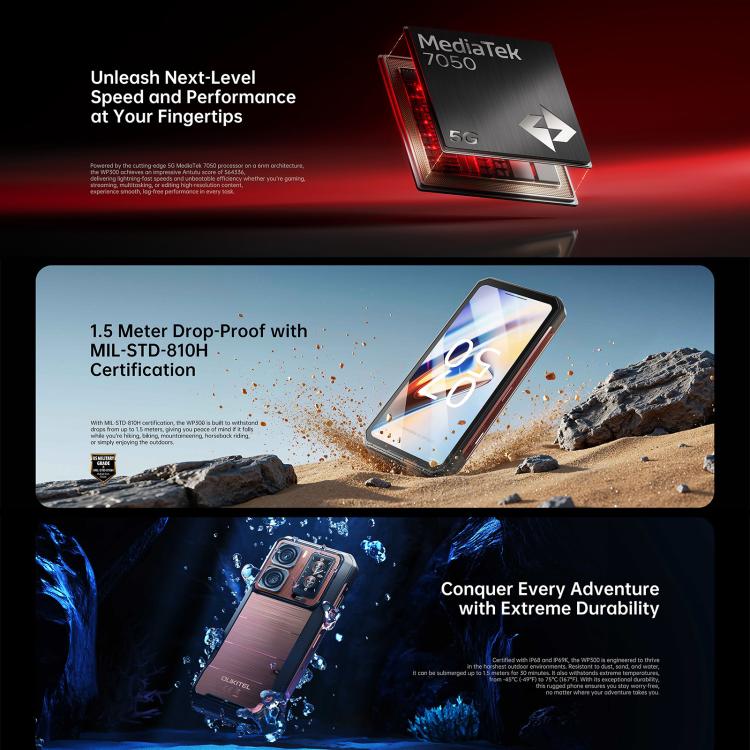 Oukitel WP300 耐用手機附手錶，12GB+512GB，6.8 吋 Android 15 MediaTek Dimensity 7050 八核心，NFC，OTG，網路：5G