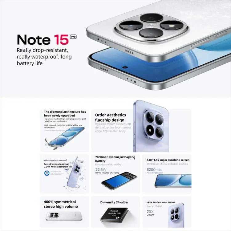 小米 Redmi Note 15 Pro 5G，12GB+256GB，6.83 吋 小米 HyperOS 2 Dimensity 7400-Ultra 八核心，網路：5G，NFC，12GB+256GB