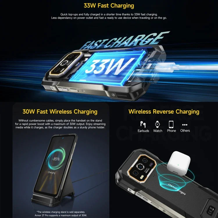 Ulefone Armor 27 Pro 堅固型手機，12GB+256GB，夜視，10600mAh，6.78 吋 Android 14 MediaTek Dimensity 6300 八核心，網路：5G，NFC，Armor 27 Pro