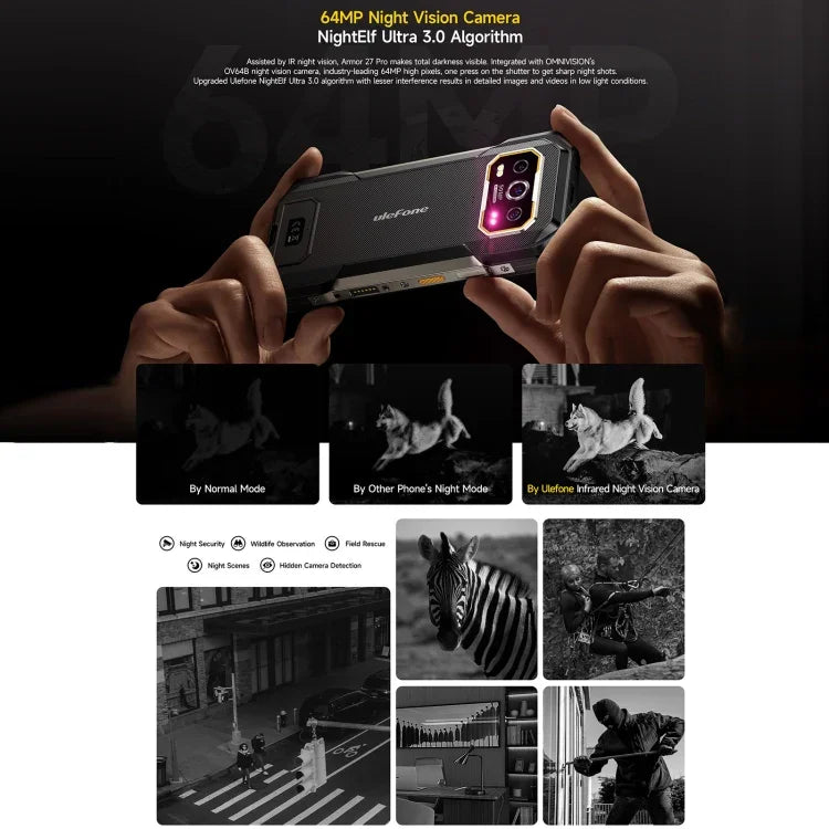 Ulefone Armor 27 Pro 堅固型手機，12GB+256GB，夜視，10600mAh，6.78 吋 Android 14 MediaTek Dimensity 6300 八核心，網路：5G，NFC，Armor 27 Pro