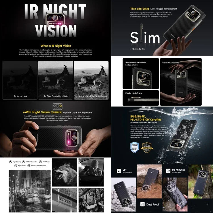 Ulefone Armor 25T 堅固型手機，6GB+256GB，熱成像，6.78 吋 Android 14 MediaTek Helio G99 八核心，網路：4G，NFC，OTG，Armor 25T