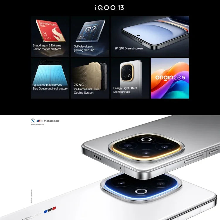 vivo iQOO 13，16GB+1TB，Face ID / 螢幕指紋識別，6.82 吋 Android 15 OriginOS 5 Snapdragon 8 Elite 八核心，OTG，NFC，網路：5G，支援 Google Play，16GB+1TB