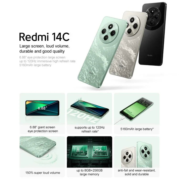 小米 Redmi 14C，4GB+64GB，6.67 吋 小米 HyperOS MediaTek Helio G81-Ultra 八核心，網絡：4G，4GB+64GB