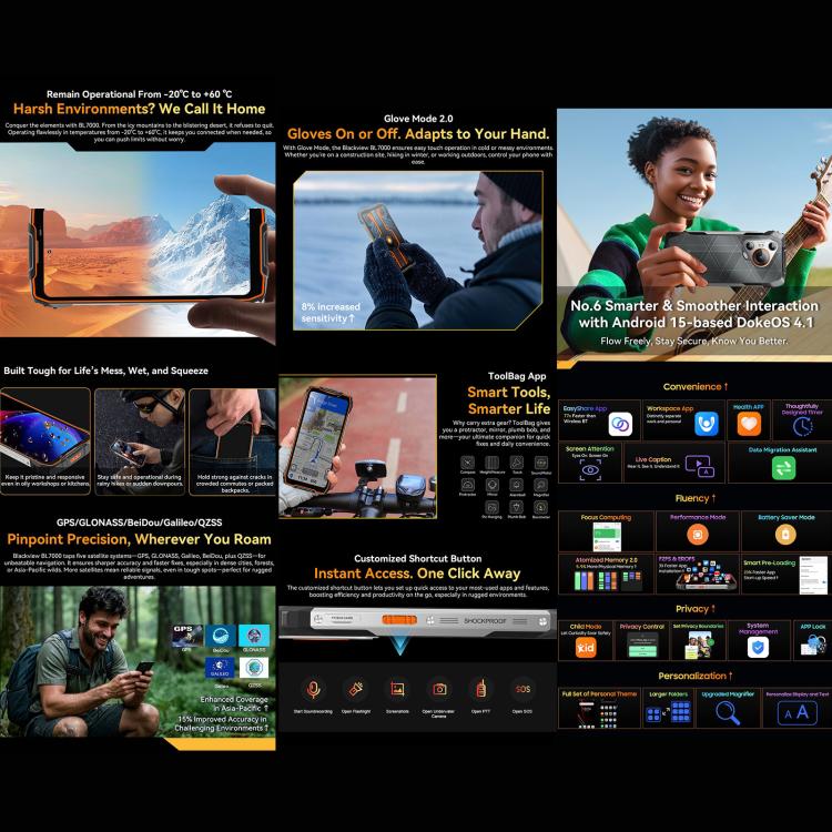 Blackview BL7000 堅固型手機，8GB+256GB，6.78 吋 Android 15 MediaTek Dimensity 6300 八核心，網絡：5G，NFC，OTG，8GB+256GB
