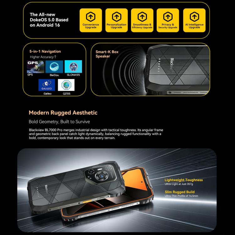 Blackview BL7000 堅固型手機，8GB+256GB，6.78 吋 Android 15 MediaTek Dimensity 6300 八核心，網絡：5G，NFC，OTG，8GB+256GB