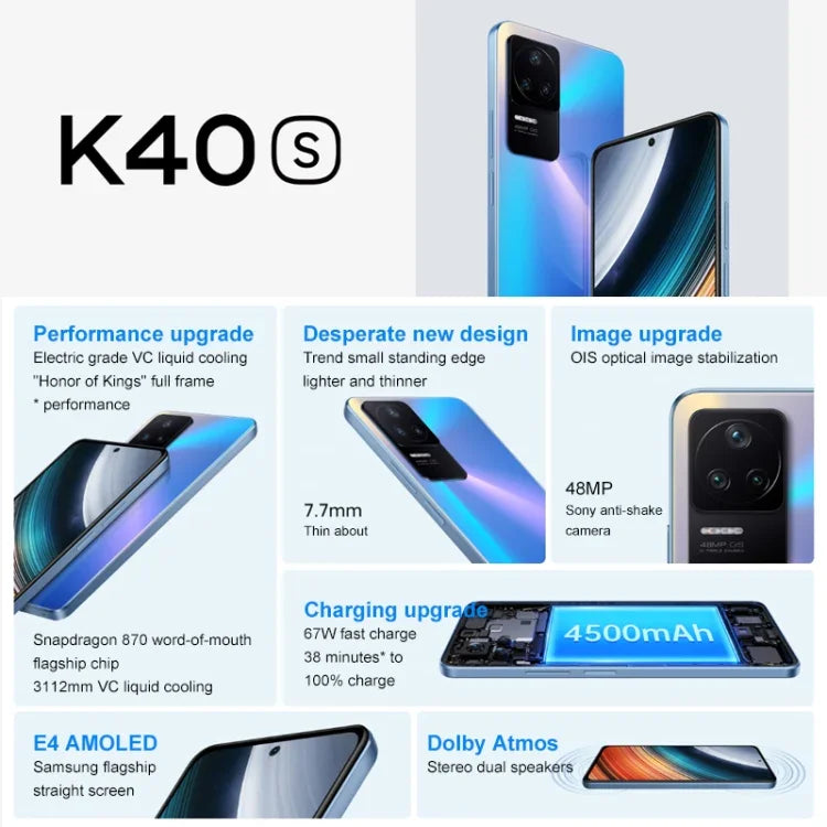 三鏡頭後置相機，4500mAh 電池，指紋辨識，6.67 吋 MIUI 13 Qualcomm Snapdragon 870 八核心最高 3.2GHz，網路：5G，雙 SIM，NFC，紅外線，12GB+256GB