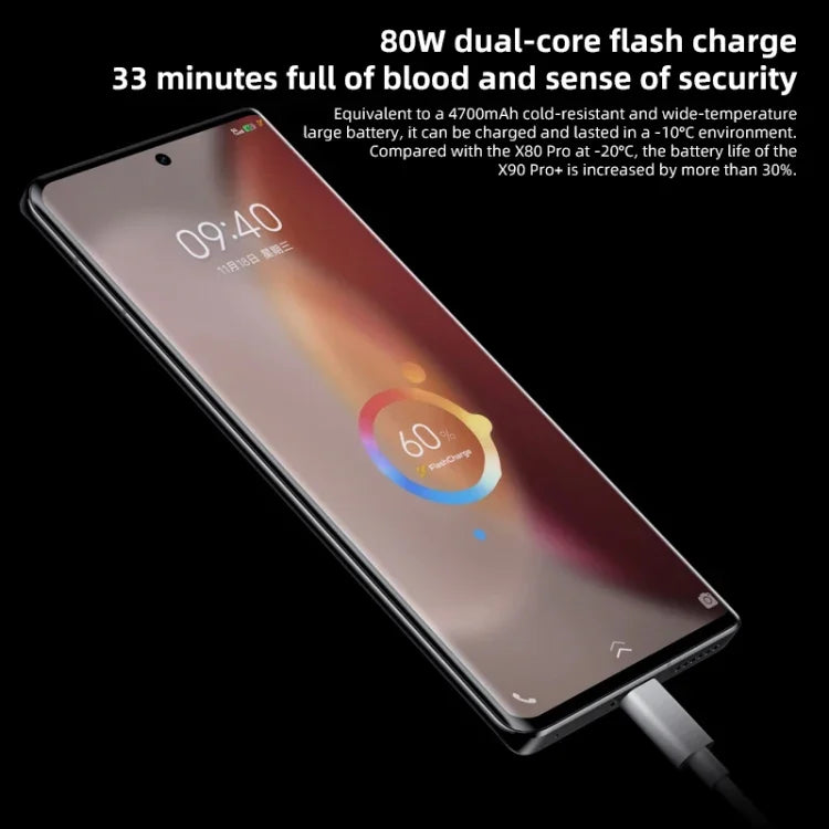 四鏡頭後置，螢幕指紋辨識 / 臉部辨識，4700mAh 電池，6.78 吋 Android 13.0 OriginOS 3，高通驍龍 8 Gen 2 八核心，最高 3.2GHz，NFC，OTG，網路：5G，支援 Google Play，支援 50W 無線快充