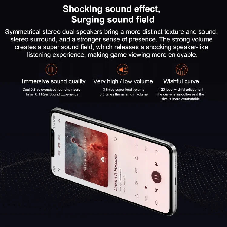 雙後置鏡頭，側邊指紋識別，7000mAh 電池，6.95 吋 HarmonyOS 3.0 Qualcomm Snapdragon 680 八核心 2.4GHz，網絡：4G，OTG，NFC，不支援 Google Play，512GB 黑色，512GB 橙色