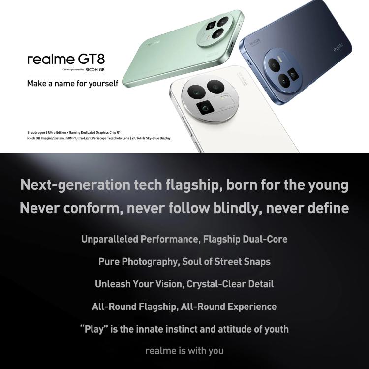 Realme GT8，12GB+256GB，6.79 吋 Realme UI 7.0 Android 16 Snapdragon 8 Elite 八核心，NFC，OTG，網絡：5G，12GB+512GB，Realme GT8，12GB+512GB