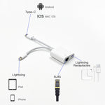 NK-1035 Pro 兩合一 USB-C / Type-C + 8 Pin 公頭轉 RJ45 + 8 Pin 充電母頭介面轉接器，NK-1035 Pro