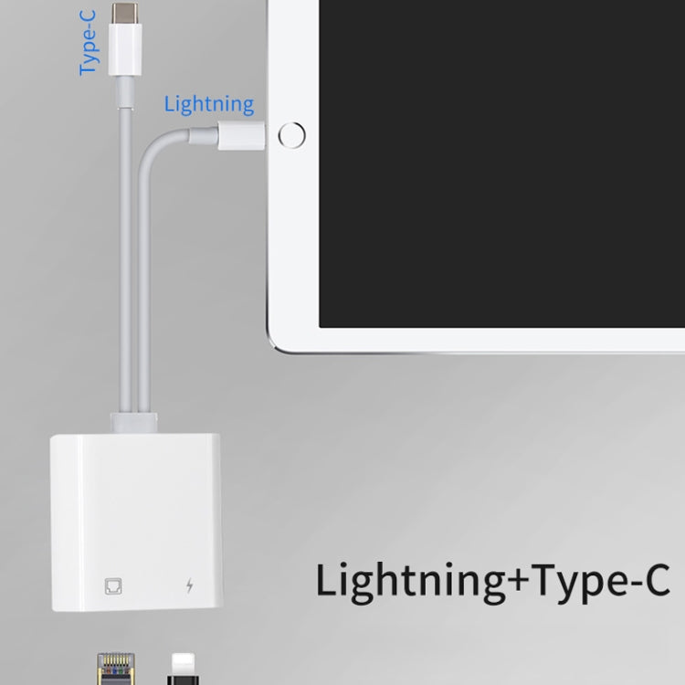 NK-1035 Pro 兩合一 USB-C / Type-C + 8 Pin 公頭轉 RJ45 + 8 Pin 充電母頭介面轉接器，NK-1035 Pro