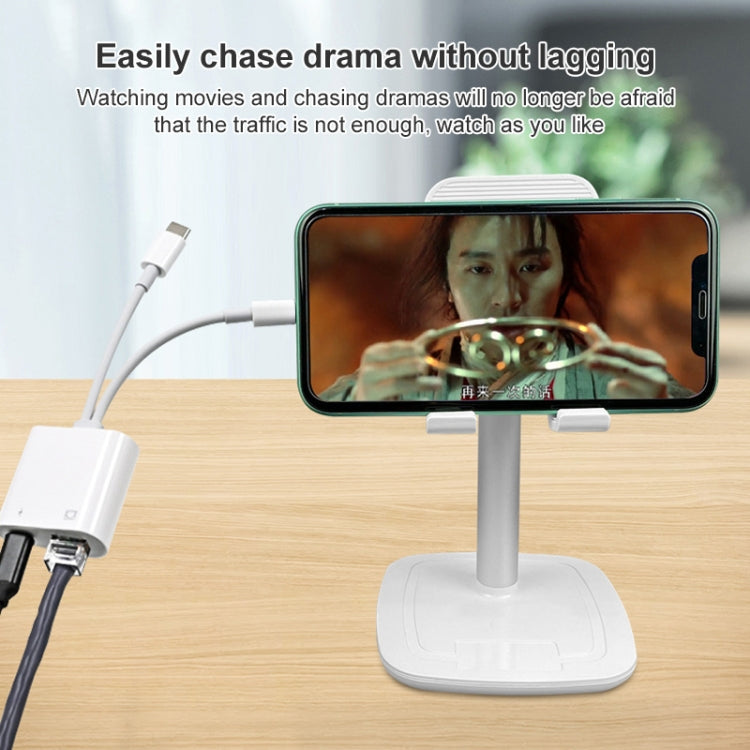 NK-1035 Pro 兩合一 USB-C / Type-C + 8 Pin 公頭轉 RJ45 + 8 Pin 充電母頭介面轉接器，NK-1035 Pro