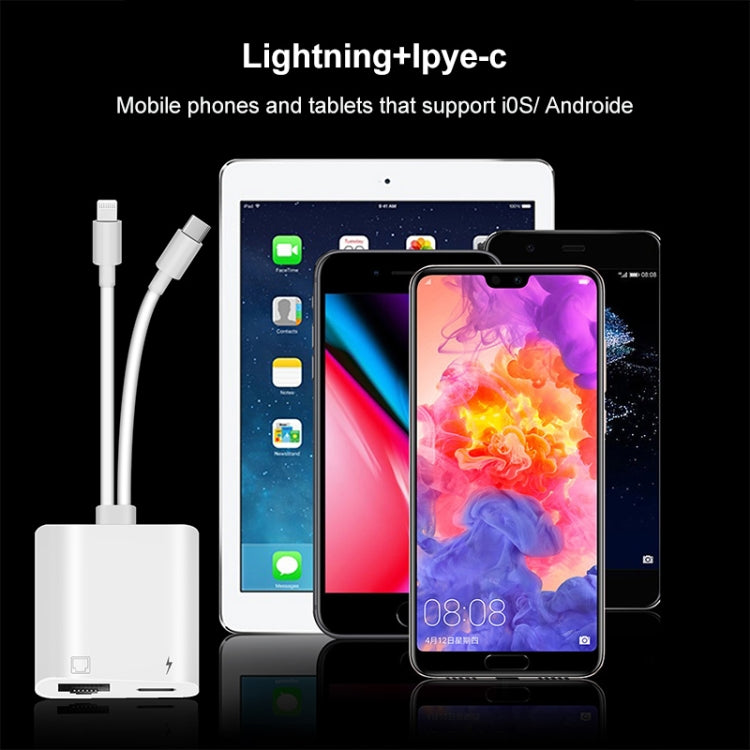 NK-1035 Pro 兩合一 USB-C / Type-C + 8 Pin 公頭轉 RJ45 + 8 Pin 充電母頭介面轉接器，NK-1035 Pro