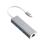 USB-C / Type-C 轉千兆乙太網路 RJ45 及 3 個 USB 3.0 轉接集線器，電腦外接平板手機通用，千兆乙太網路