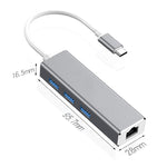 USB-C / Type-C 轉千兆乙太網路 RJ45 及 3 個 USB 3.0 轉接集線器，電腦外接平板手機通用，千兆乙太網路