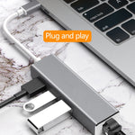 USB-C / Type-C 轉千兆乙太網路 RJ45 及 3 個 USB 3.0 轉接集線器，電腦外接平板手機通用，千兆乙太網路