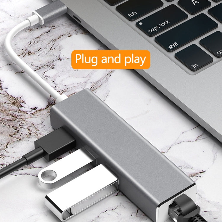 USB-C / Type-C 轉千兆乙太網路 RJ45 及 3 個 USB 3.0 轉接集線器，電腦外接平板手機通用，千兆乙太網路
