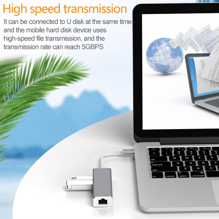 USB-C / Type-C 轉千兆乙太網路 RJ45 及 3 個 USB 3.0 轉接集線器，電腦外接平板手機通用，千兆乙太網路