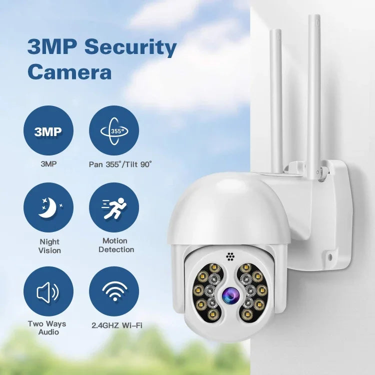 Tuya QX56 300 萬像素 IP66 防水 2.4G 無線 IP 攝影機，支援 Amazon Alexa 及 Google Home 及動態偵測及雙向語音及全彩夜視及 TF 卡，歐規插頭，支援 Amazon Alexa 及 Google Home