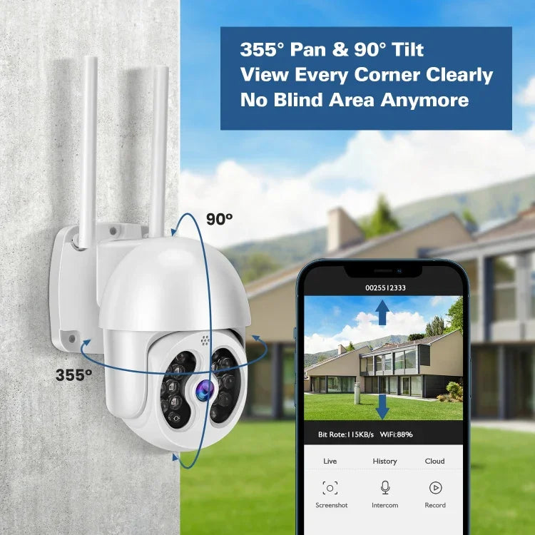 Tuya QX56 300 萬像素 IP66 防水 2.4G 無線 IP 攝影機，支援 Amazon Alexa 及 Google Home 及動態偵測及雙向語音及全彩夜視及 TF 卡，歐規插頭，支援 Amazon Alexa 及 Google Home