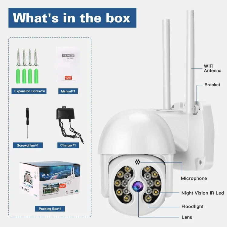 Tuya QX56 300 萬像素 IP66 防水 2.4G 無線 IP 攝影機，支援 Amazon Alexa 及 Google Home 及動態偵測及雙向語音及全彩夜視及 TF 卡，歐規插頭，支援 Amazon Alexa 及 Google Home